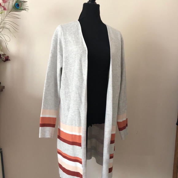 Apt. 9 BoHo open front cardigan striped duster sweater long Large comfort colors - Picture 3 of 8